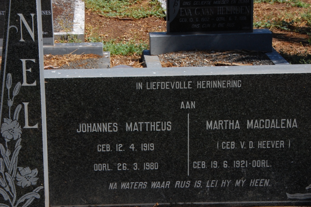 NEL Johannes Mattheus 1919-1980 &amp; Martha Magdalena V.D. HEEVER 1921-