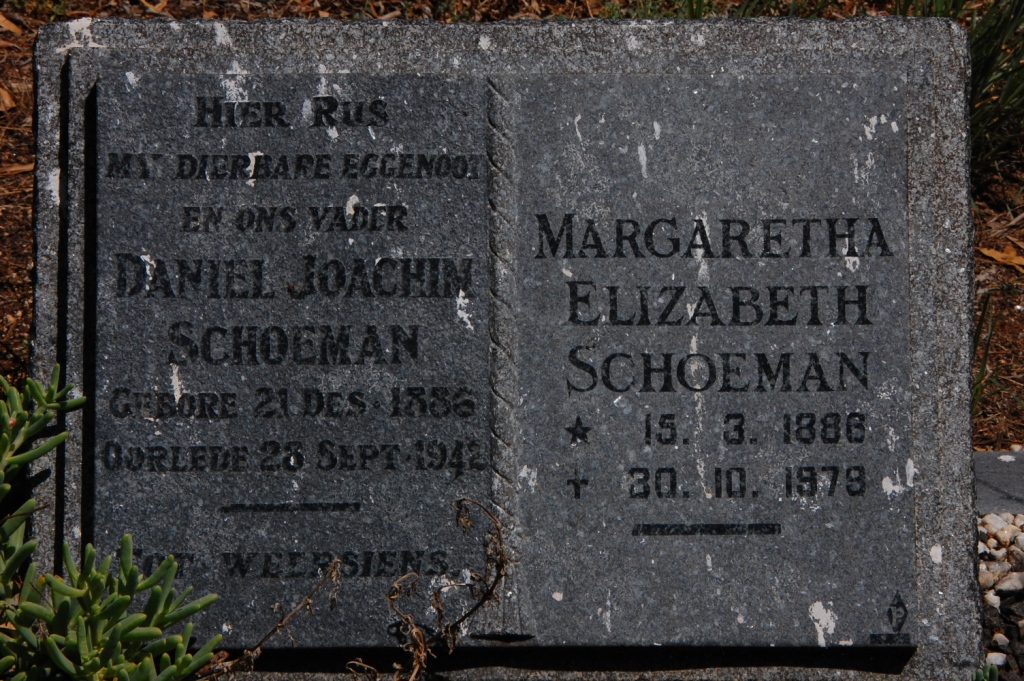 SCHOEMAN Daniel Joachim 1886-1942 &amp; Margaretha Elizabeth 1886-1979