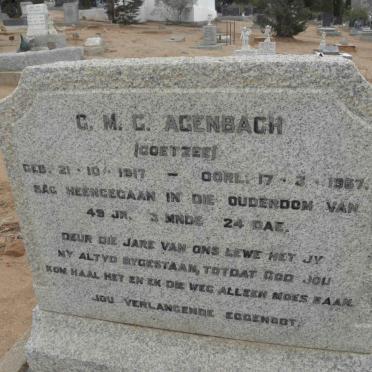 AGENBACH G.M.C. nee COETZEE 1917-1967