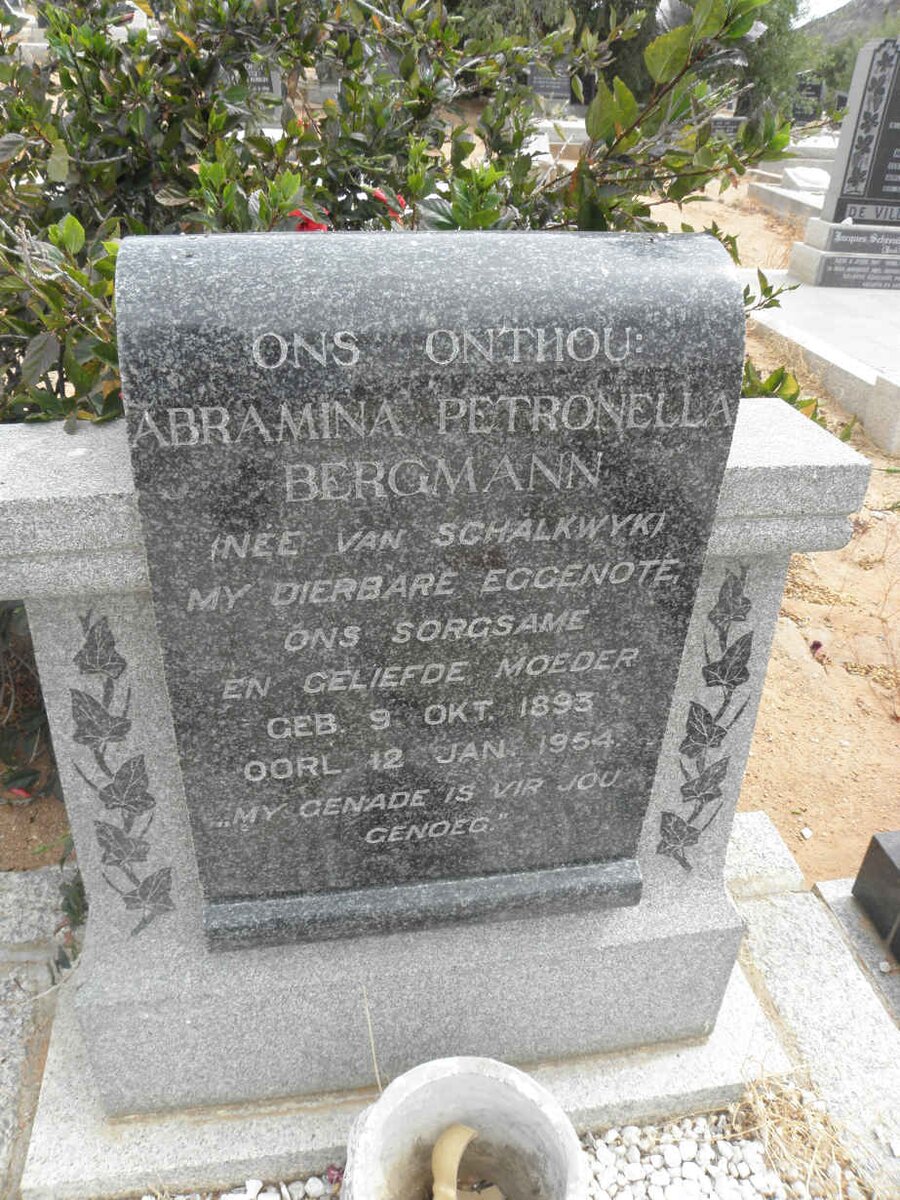 BERGMANN Abramina Petronella nee VAN SCHALKWYK 1893-1954