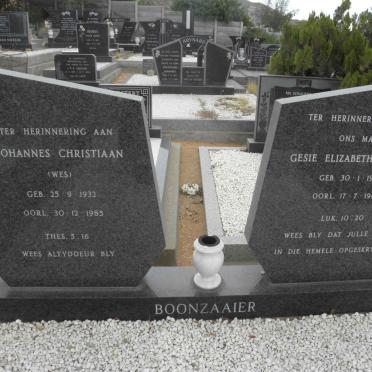 BOONZAAIER Johannes Christiaan 1932-1985 &amp; Gesie Elizabeth 1917-1986
