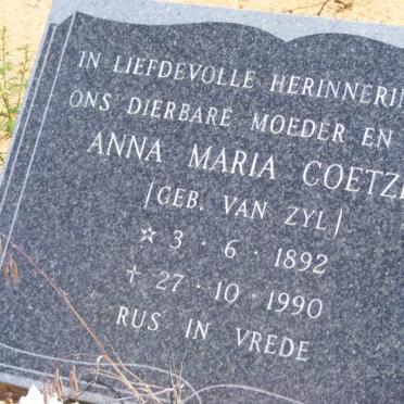 COETZEE Anna Maria nee VAN ZYL 1892-1990