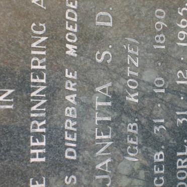 COETZEE Janetta S.D. nee KOTZÉ 1890-1965