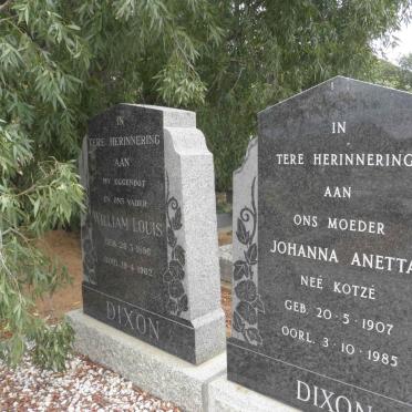 DIXON William Louis 1890-1962 &amp; Johanna Anetta KOTZE 1907-1985