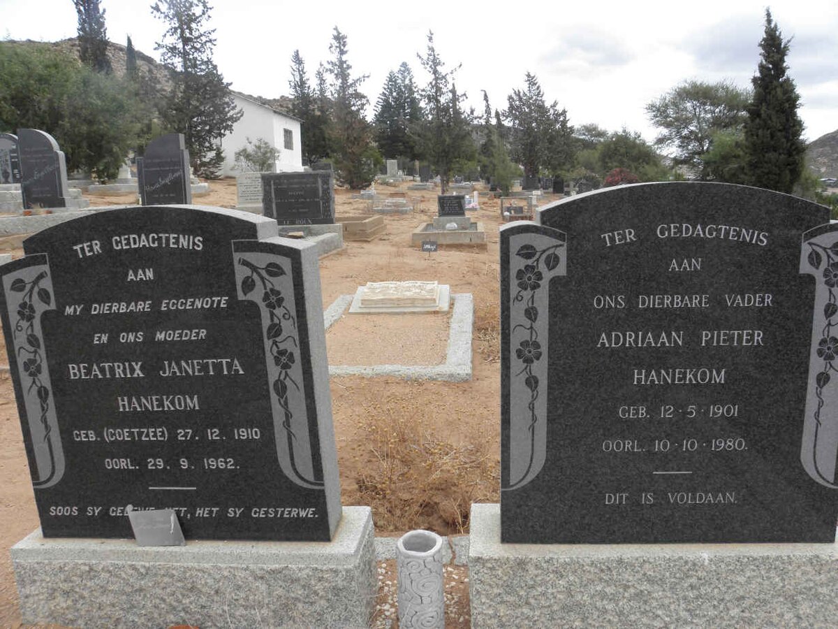 HANEKOM Adriaan Pieter 1901-1980 &amp; Beatrix Janetta COETZEE 1910-1962