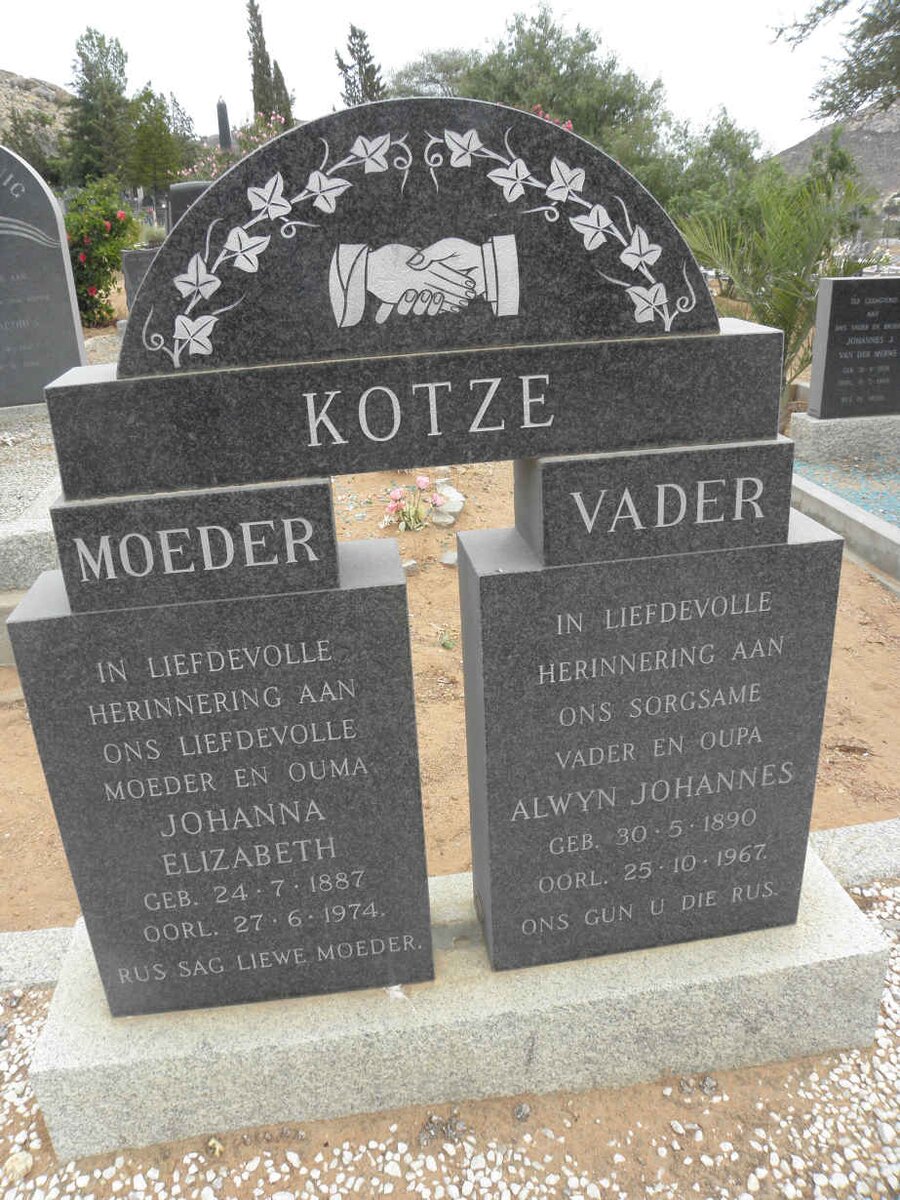 KOTZE Alwyn Johannes 1890-1967 &amp; Johanna Elizabeth 1887-1974