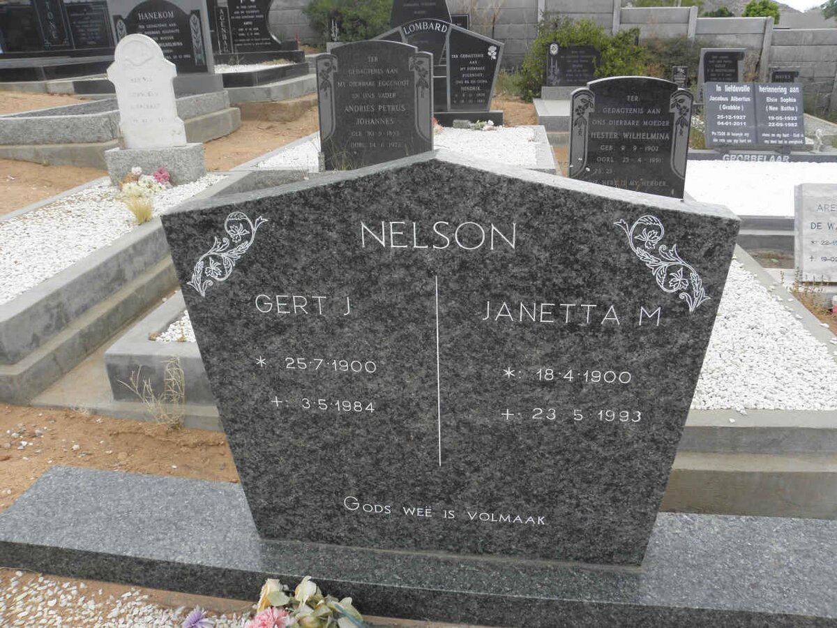 NELSON Gert J. 1900-1984 &amp; Janetta M. 1900-1993