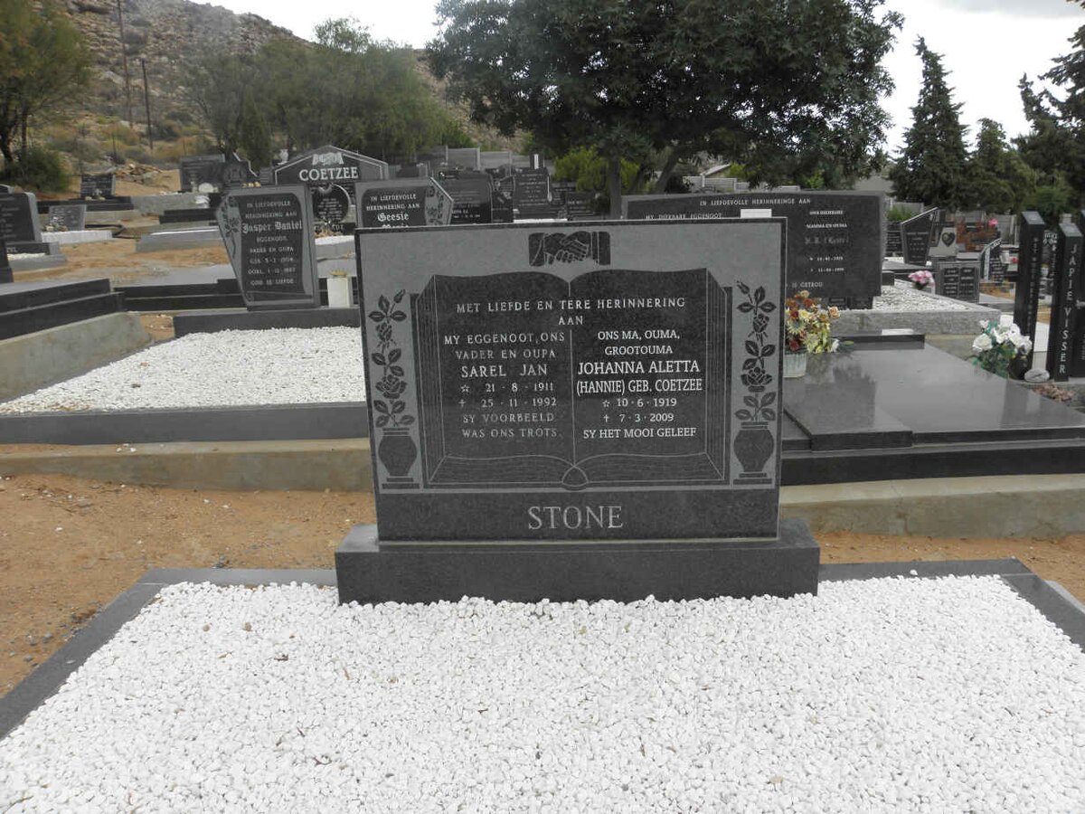 STONE Sarel Jan 1911-1992 &amp; Johanna Aletta COETZEE 1919-2009