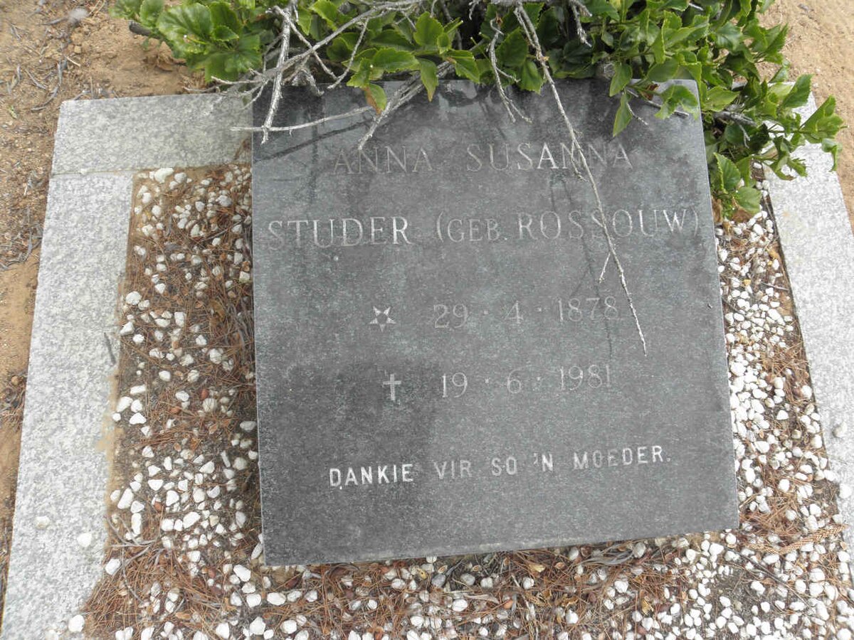 STUDER Anna Susanna nee ROSSOUW 1878-1981