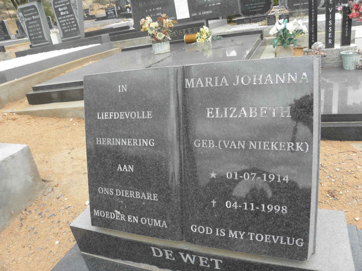 WET Maria Johanna Elizabeth, de nee van NIEKERK 1914-1998