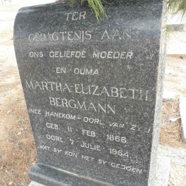 ZYL Martha Elizabeth, van formerly BERGMANN nee HANEKOM 1866-1954
