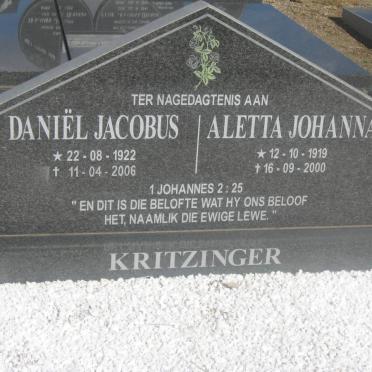 KRITZINGER Daniel Jacobus 1922-2006 &amp; Aletta Johanna 1919-2000