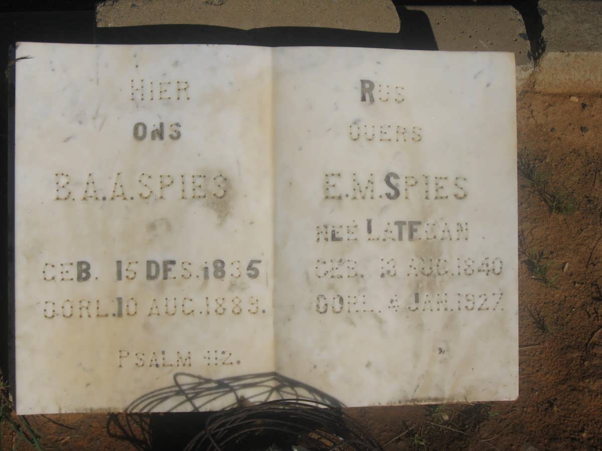 SPIES B.A.A. 1835-1883 &amp; E.M. LATEGAN 1840-1927