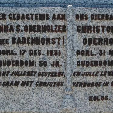 OBERHOLZER Christoffel J. -1923 &amp; Anna S. BADENHORST -1931