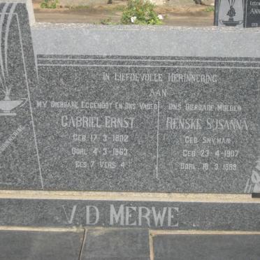MERWE Gabriel Ernst, v.d. 1902-1963 &amp; Renske Susanna SNYMAN 1907-1989
