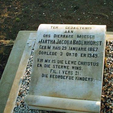 BADENHORST Martha Jacoba geb MARAIS 1867-1949
