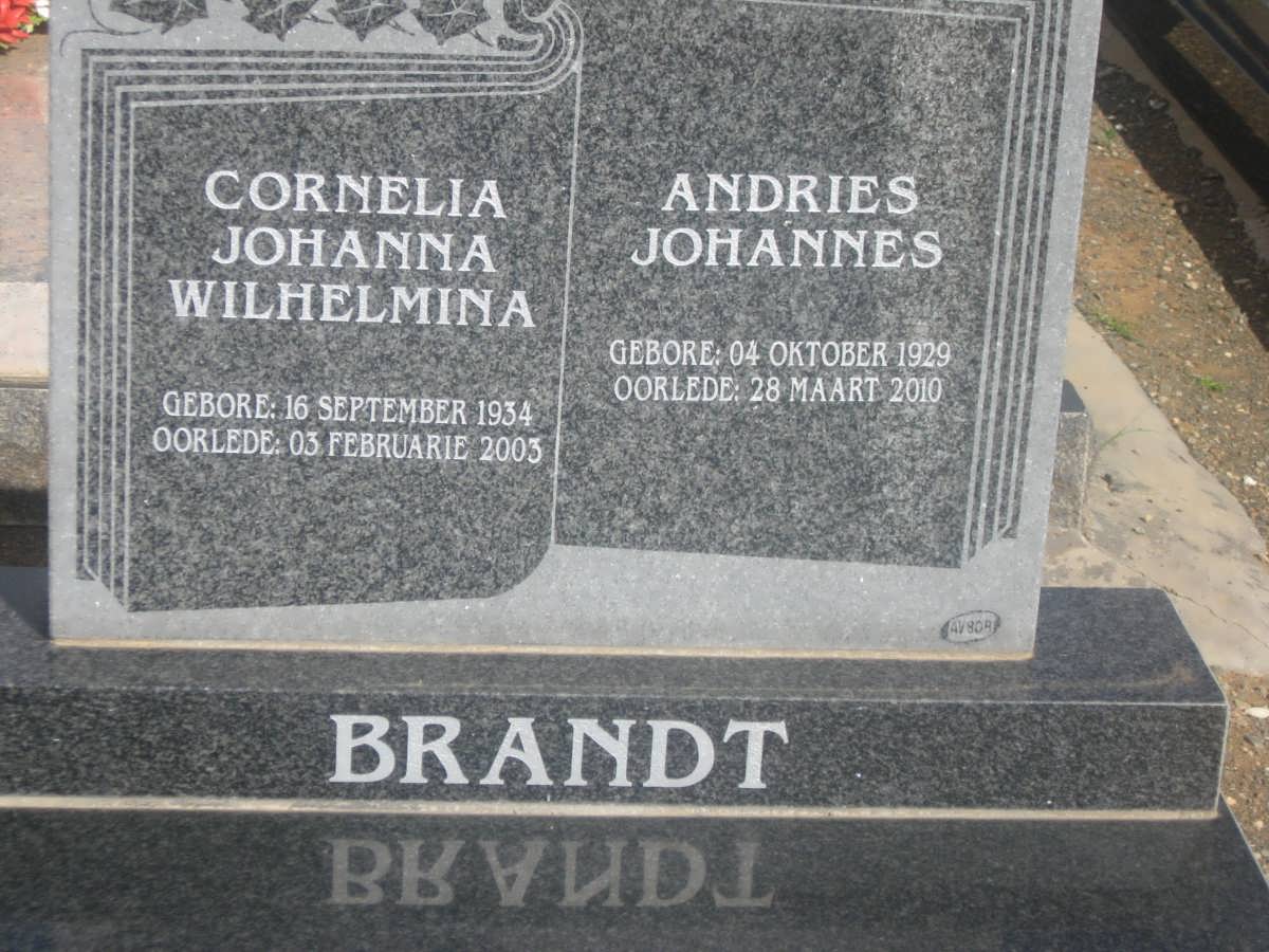 BRANDT Andries Johannes 1929-2010 &amp; Cornelia Johanna Wilhelmina 1934-2003