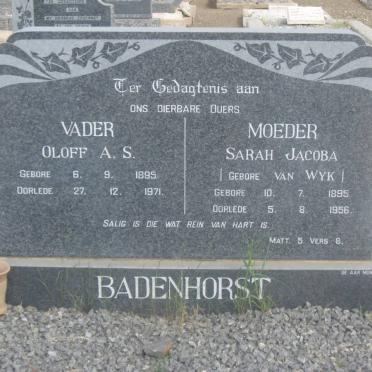 BADENHORST Oloff A.S. 1895-1971 &amp; Sarah Jacoba van WYK 1895-1956