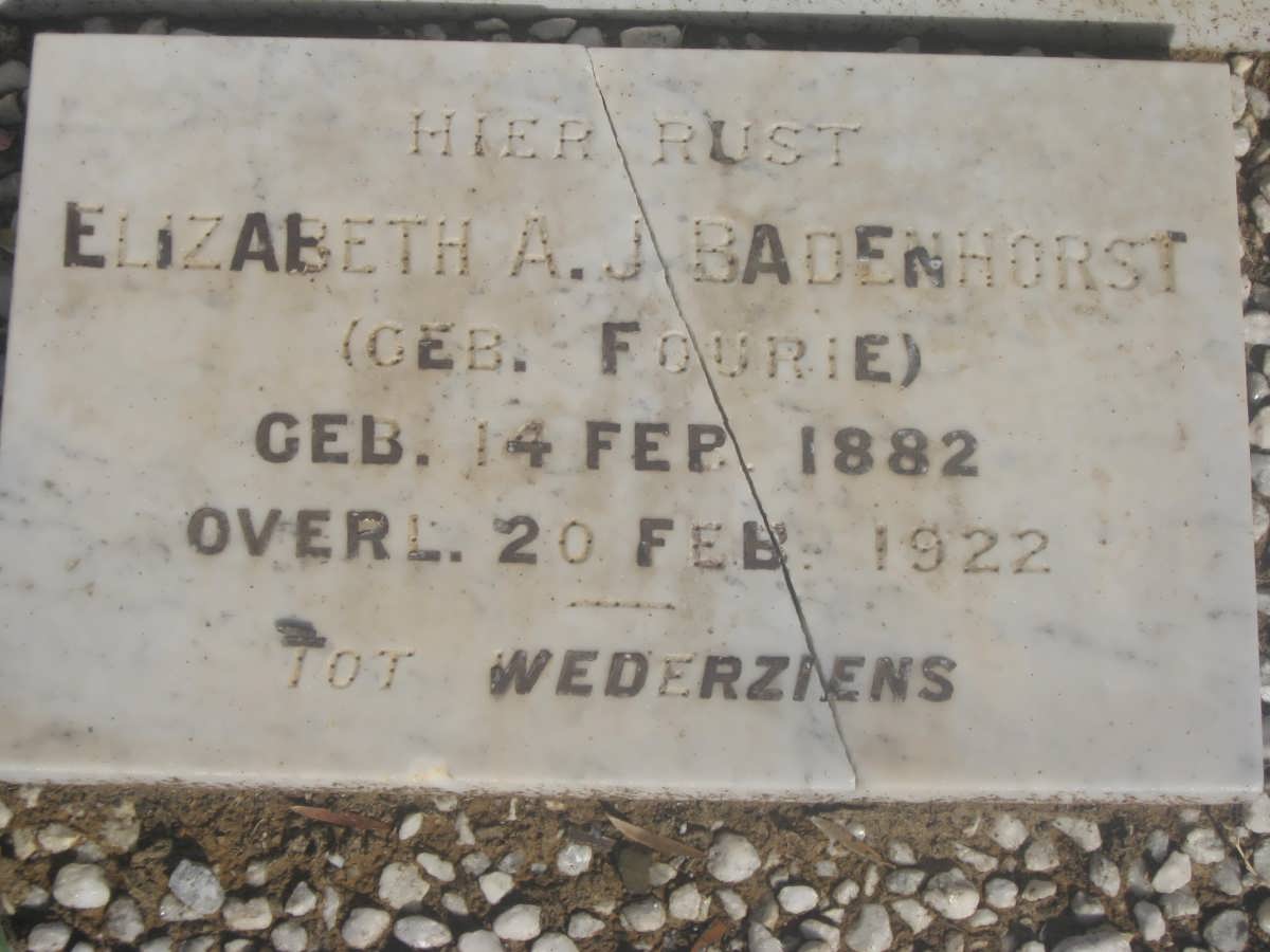BADENHORST Elizabeth A.J. nee FOURIE 1882-1922