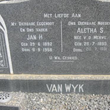 WYK Jan H., van 1892-1958 &amp; Aletha S. V.D. MERWE 1895-1991