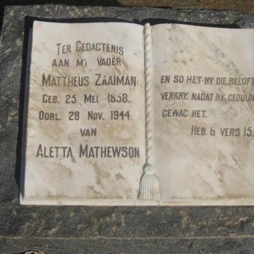 ZAAIMAN Mattheus 1858-1944 &amp; Christina Elizabeth du RAAN 1862-1921