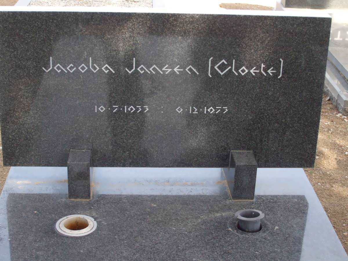 JANSEN Jacoba nee CLOETE 1933-1973