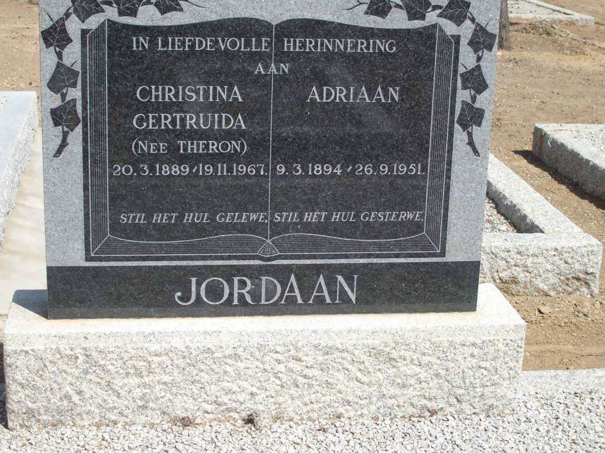 JORDAAN Adriaan 1894-1951 &amp; Christina Gertruida THERON 1889-1967