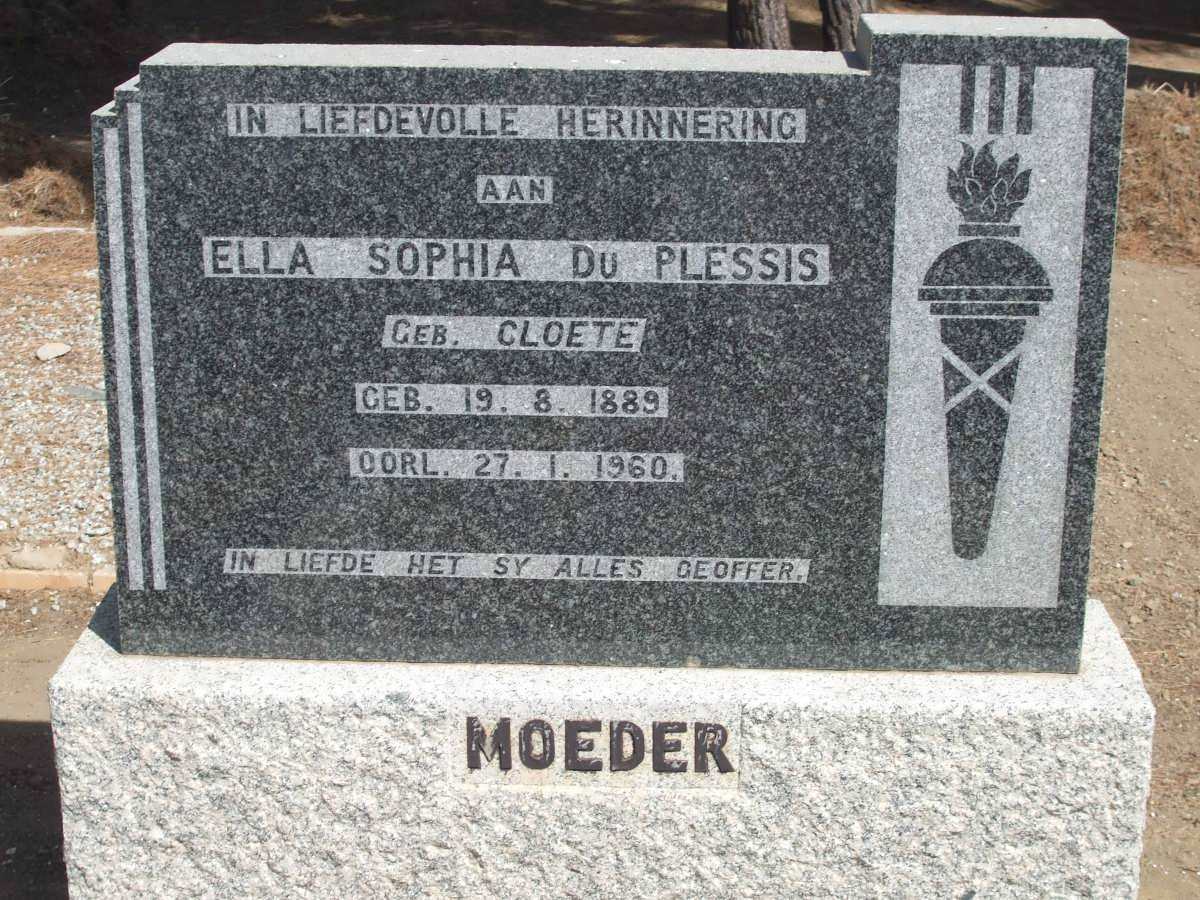 PLESSIS Ella Sophia, du nee CLOETE 1889-1960