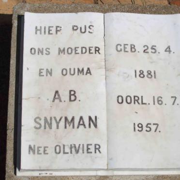 SNYMAN A.B. nee OLIVIER 1881-1957