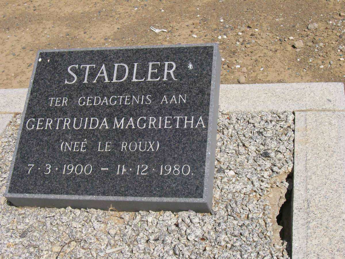 STADLER Gertruida Margrietha nee LE ROUX 1900-1980