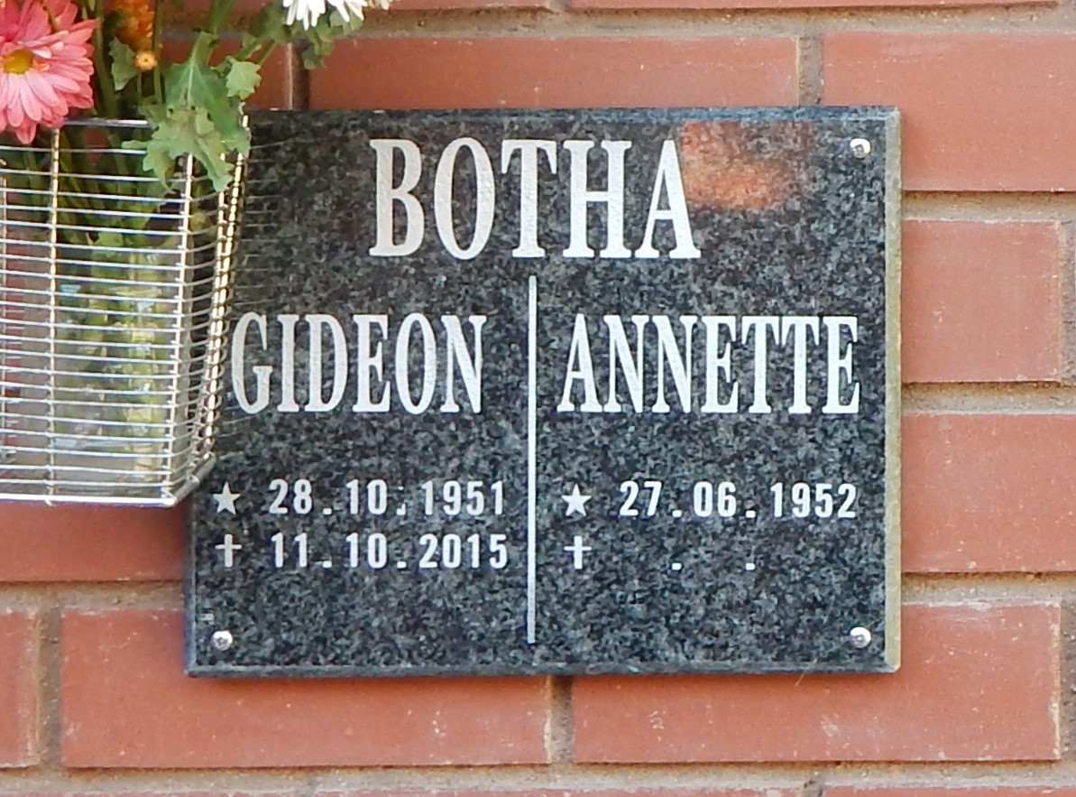 BOTHA Gideon 1951-2015 &amp; Annette 1952-