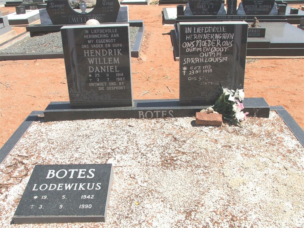 BOTES Hendrik Willem Daniel 1914-1987 &amp; Sarah Louisa 1913-1998 :: BOTES Lodewikus 1942-1990