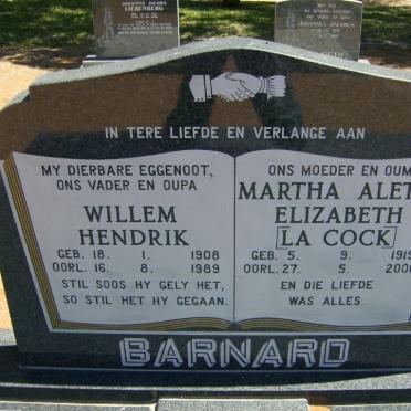 BARNARD Willem Hendrik 1908-1989 &amp; Martha Aletta Elizabeth LA COCK 1919-2006