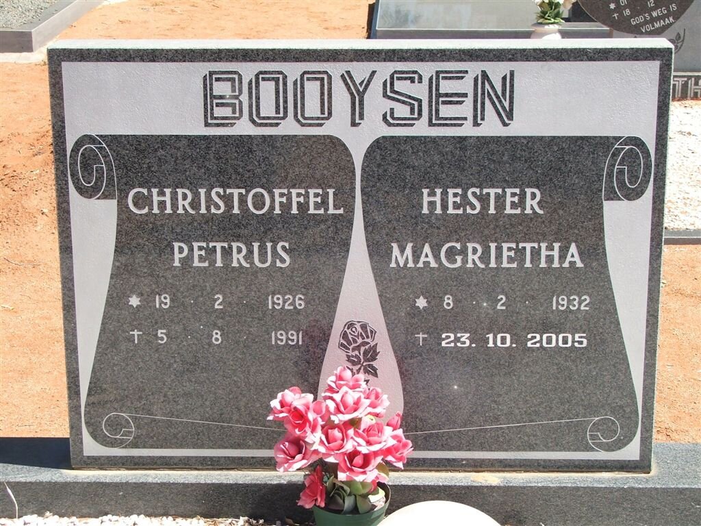 BOOYSEN Christoffel Petrus 1926-1991 &amp; Hester Magrietha 1932-2005