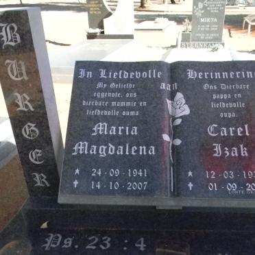 BURGER Carel Izak 1937-2014 &amp; Maria Magdalena 1941-2007