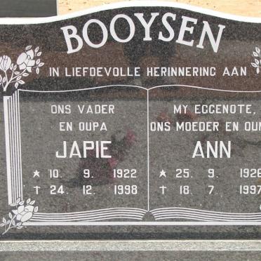 BOOYSEN Japie 1922-1998 &amp; Ann 1926-1997