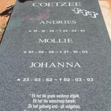 COETZEE Andries 1936-2001 &amp; Mollie 1939-2003 :: COETZEE Johanna 1962-2003