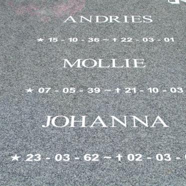 COETZEE Andries 1936-2001 &amp; Mollie 1939-2003 :: COETZEE Johanna 1962-2003
