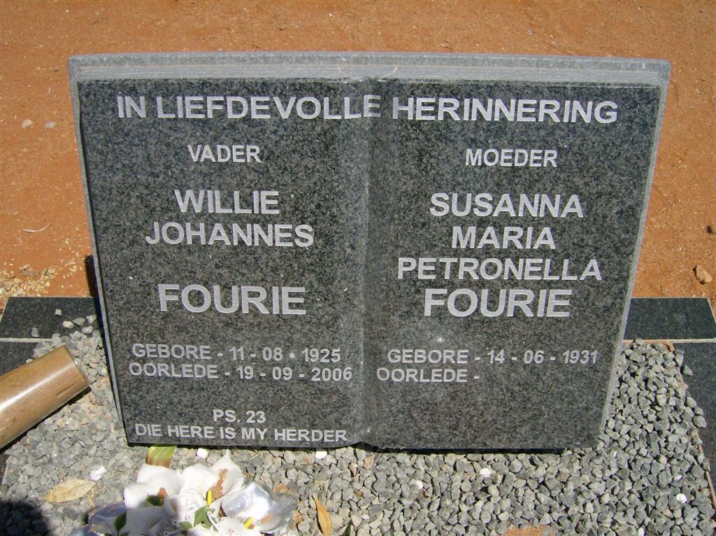 FOURIE Willie Johannes 1925-2006 &amp; Susanna Maria Petronella 1931-