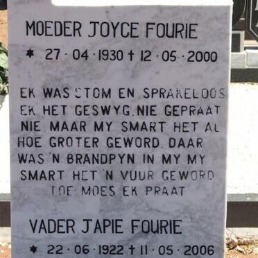 FOURIE Japie 1922-2006 &amp; Joyce 1930-2000