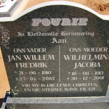 FOURIE Jan Willem Fredrik 1910-2002 &amp; Wilhelmina Jacoba 1913-2001