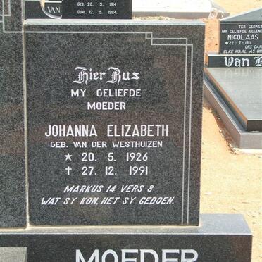 KÜHN Johanna Elizabeth nee VAN DER WESTHUIZEN 1926-1991