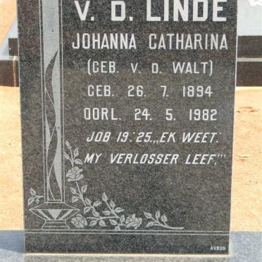 LINDE Johanna Catharina, v.d. nee V.D.WALT 1894-1982