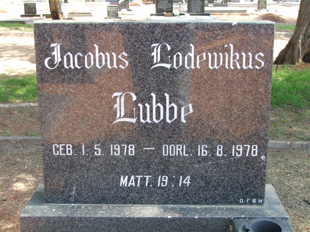 LUBBE Jacobus Lodewikus 1978-1978