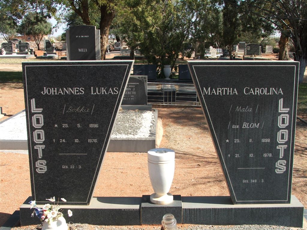 LOOTS Johannes Lukas 1896-1976 &amp; Martha Carolina BLOM 1898-1978