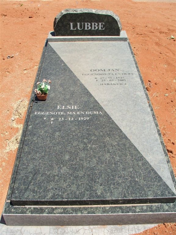 LUBBE Jan 1927-2001 &amp; Elsie 1929-