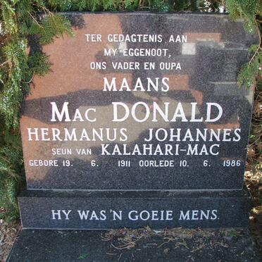 MACDONALD Hermanus Johannes 1911-1986