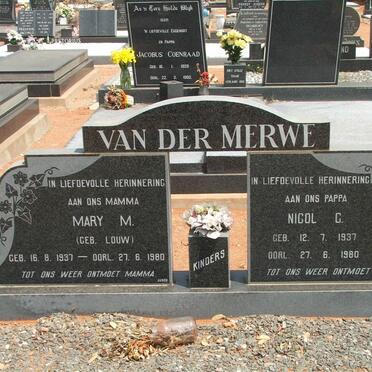 MERWE Nicol G., van der 1937-1980 &amp; Mary M. LOUW 1937-1980