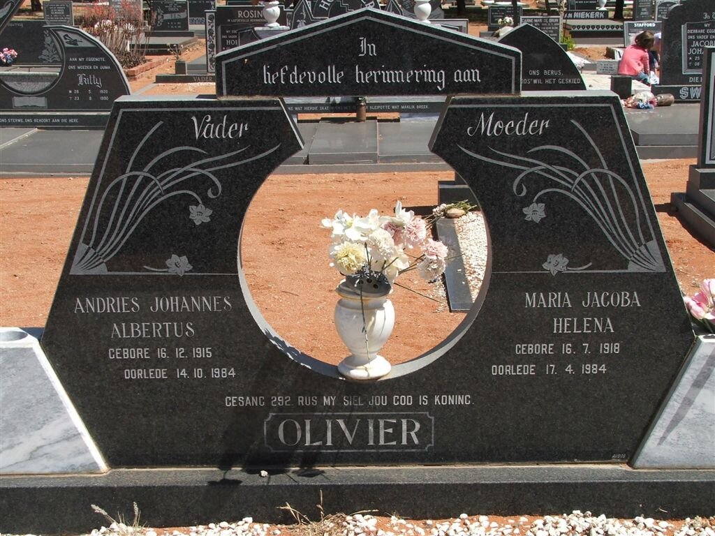 OLIVIER Andries Johannes Albertus 1915-1984 &amp; Maria Jacoba Helena 1918-1984