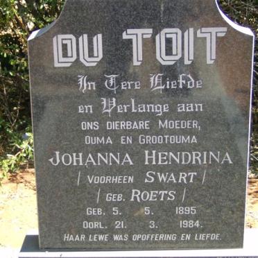 TOIT Johanna Hendrina, du formerly SWART nee ROETS 1895-1984